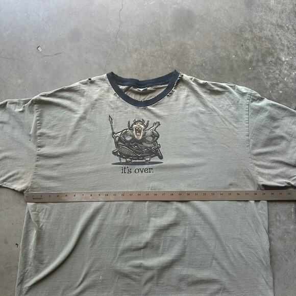 VTG No Boundaries Viking It's Over Graphic Tee Beige Distressed T-Shirt No Size - Picture 8 of 10